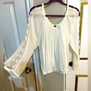 Free People - Embroidered Long-sleeve Peasant Top
